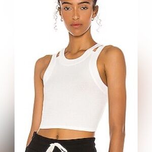 H:ours Julie Cropped Ribbed Cutout Tank Top in White Small